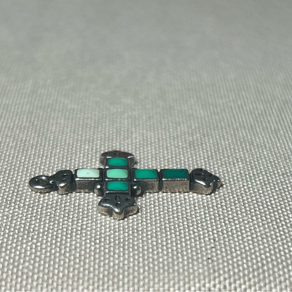 James Avery Retired Green Stone Mosaic Tile Enamel 925 Sterling Silver Cross - Picture 7 of 12